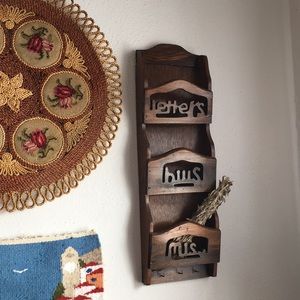 Vintage wooden hanging mail holder shelves boho